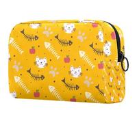 Trousse per cosmetici a forma di lisca di pesce e gatto, da donna, per articoli da toeletta da viaggio, grande, pratica borsa organizer con cerniera, Multi, 18.5x7.5x13cm/7.3x3x5.1in, Beauty case