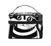 Trousse per cosmetici a righe bianche e nere. Borsa per cosmetici da donna alla moda, grande organizer da viaggio per articoli da toeletta