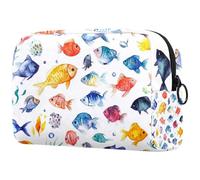 Trousse per cosmetici a scacchi con acquerelli Little Fishes Life, morbida e portatile, per viaggi e casa, Multi, 18.5x7.5x13cm/7.3x3x5.1in, Art Deco
