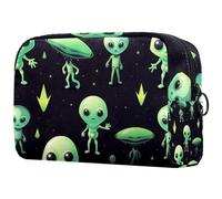 Trousse per cosmetici a scacchi extraterrestri a cartoni animati, morbida e portatile, per viaggi e casa, Multi, 18.5x7.5x13cm/7.3x3x5.1in, Art Deco