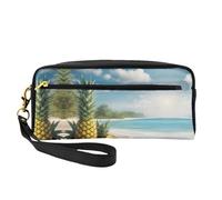 Trousse per cosmetici - Beach Two ananas Sea Print Leather Small Makeup Bag per viaggi, organizer per articoli da toeletta con custodia con cerniera, nero, taglia unica, Nero, One Size