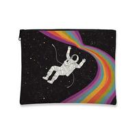 Trousse per cosmetici, borsa da viaggio con grafica astronauta dello spazio esterno, borsa da viaggio portatile grande in tela con cerniera, regalo di compleanno per la cura della pelle, nero, 7x9