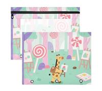 Trousse per cosmetici con 3 occhielli rinforzati, per raccoglitori a 3 anelli, confezione da 2 pezzi, per studenti, classe giraffa, safari, pittura cartone animato, verde