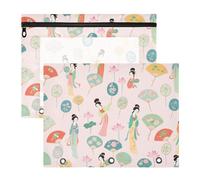 Trousse per cosmetici con 3 occhielli rinforzati, portapenne, per lettere formato A4, confezione da 2 pezzi, per studenti, casa, tradizionale, belle donne, colorate