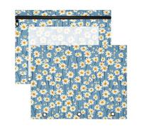 Trousse per cosmetici con cerniera a 3 anelli per lettere di carta A4, confezione da 2 articoli artistici per insegnanti, piccole margherite blu