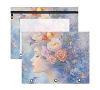 Trousse per cosmetici con cerniera a 3 fori per lettere di carta A4, confezione da 2 pezzi, per insegnanti, università, belle ragazze, fiori