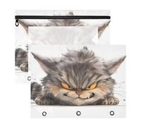 Trousse per cosmetici con cerniere lisce, portapenne, per lettere A4, confezione da 2 pezzi, per insegnanti, università, cartoni animati, gatto arrabbiato 3D
