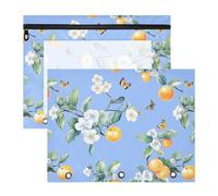 Trousse per cosmetici con cerniere lisce, tasca a 3 anelli per lettere formato A4, confezione da 2 pezzi, per studenti di classe, frutta dolce, blu