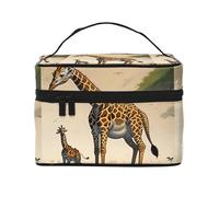 Trousse per cosmetici con giraffa madre e bambino. Borsa per cosmetici da donna alla moda, grande organizer da viaggio per articoli da toeletta