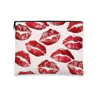Trousse per cosmetici con labbra, stampa bacio rosso, borsa da viaggio portatile per trucco da donna, piccola borsa in tela con cerniera, borsa regalo per San Valentino, Rosso, 7x9 Inch