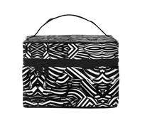 Trousse per cosmetici con linee bianche e nere. Borsa per cosmetici da donna alla moda, grande organizer da viaggio per articoli da toeletta