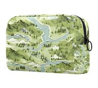 Trousse per cosmetici con mappa verde pianta modello per donne, grande astuccio per trucco organizer da viaggio per articoli da toeletta, Multi, 18.5x7.5x13cm/7.3x3x5.1in, Art Deco