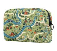 Trousse per cosmetici con mappe modello per donne, grande astuccio da viaggio organizer per articoli da toeletta, Multi, 18.5x7.5x13cm/7.3x3x5.1in, Art Deco