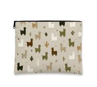 Trousse per cosmetici con motivo lama, piccola borsa per il trucco da donna, in tela con cerniera, borsa da viaggio rustica bohémien, organizer regalo divertente per le vacanze primaverili, Beige, 7x9