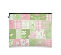 Trousse per cosmetici con motivo patchwork floreale, color pesca e verde, in stile vintage, da donna, piccola borsa portatile con cerniera, organizer quotidiano per la primavera e l'estate, Pesca e