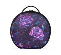 Trousse per cosmetici, con rose stereo, viola intenso, stile stereoscopico 3D, con scomparti e manico, leggera, da viaggio, con divisori regolabili, 28 cm