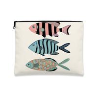 Trousse per cosmetici con stampa di pesci, design con creature oceaniche colorate, borsa per il trucco da donna, piccola custodia portatile in tela con cerniera, organizer da viaggio per articoli da