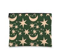 Trousse per cosmetici, con stelle e lune, verde, da viaggio, per donne, piccola borsa portatile in tela con cerniera, borsa da toeletta regalo per festival, Verde, 7x9 Inch, Stelle