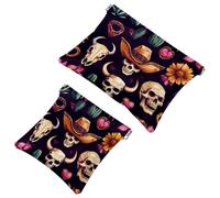 Trousse per cosmetici con tasca, cappello messicano teschio selvaggio western cactus cuore impermeabile borsa per cosmetici da viaggio per borsetta, mini trousse portatile senza cerniera da donna,