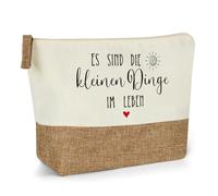 Trousse per cosmetici da donna, borsa per trucchi con ci sono le piccole cose nella vita, borsa cosmetica piccola da donna, in iuta, regalo per moglie, fidanzata, collega, mamma per compleanno