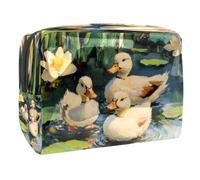 Trousse per cosmetici da donna, con anatroccoli bianchi su stagno, borsa da viaggio grande in PVC per trucchi, pratica custodia organizer con cerniera, Multi, 18.5x7.5x13cm/7.3x3x5.1in, Beauty case