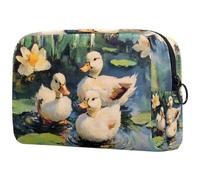 Trousse per cosmetici da donna, con anatroccoli bianchi su stagno, borsa da viaggio per articoli da toeletta grande, pratica borsa organizer con cerniera, Multi, 18.5x7.5x13cm/7.3x3x5.1in, Beauty case