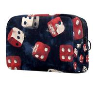 Trousse per cosmetici da donna, con dadi bianchi e rossi, per articoli da toeletta da viaggio, grande, pratica borsa organizer con cerniera, Multi, 18.5x7.5x13cm/7.3x3x5.1in, Beauty case