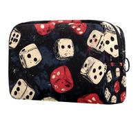 Trousse per cosmetici da donna, con dadi bianchi e rossi, per articoli da toeletta da viaggio, grande, pratica borsa organizer con cerniera, Multi, 18.5x7.5x13cm/7.3x3x5.1in, Beauty case
