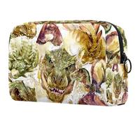 Trousse per cosmetici da donna, con dinosauro ad acquerello, motivo animali preistorici, borsa da viaggio per articoli da toeletta grande, pratica borsa organizer con cerniera, Multi,