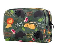 Trousse per cosmetici da donna, con disegni di animali colorati e parole, per articoli da toeletta da viaggio, grande, pratica borsa organizer con cerniera, Multi, 18.5x7.5x13cm/7.3x3x5.1in, Beauty