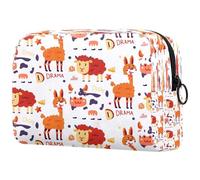 Trousse per cosmetici da donna, con disegni di animali e parole, per articoli da toeletta da viaggio, grande, pratica borsa organizer con cerniera, Multi, 18.5x7.5x13cm/7.3x3x5.1in, Beauty case