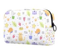 Trousse per cosmetici da donna, con disegni di gatti e cactus, da viaggio, grande, con cerniera, Multi, 18.5x7.5x13cm/7.3x3x5.1in, Beauty case