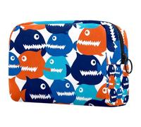 Trousse per cosmetici da donna, con disegno di pesce Piranha, stile cartone animato, borsa da viaggio grande, pratica borsa organizer con cerniera, Multi, 18.5x7.5x13cm/7.3x3x5.1in, Beauty case
