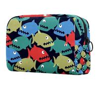 Trousse per cosmetici da donna, con disegno di pesce Piranha, stile cartone animato, borsa da viaggio grande, pratica borsa organizer con cerniera, Multi, 18.5x7.5x13cm/7.3x3x5.1in, Beauty case