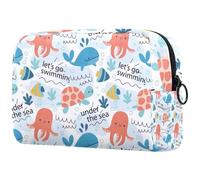 Trousse per cosmetici da donna, con disegno di polipo, delfino, pesciolino colorato, per articoli da toeletta da viaggio, grande, pratica borsa organizer con cerniera, Multi,