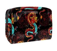 Trousse per cosmetici da donna, con draghi cinesi e peonie, borsa da viaggio grande in PVC per trucchi, con cerniera, Multi, 18.5x7.5x13cm/7.3x3x5.1in, Beauty case