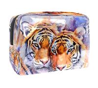 Trousse per cosmetici da donna, con due tigri, per articoli da toeletta da viaggio, grande, in PVC, con cerniera, Multi, 18.5x7.5x13cm/7.3x3x5.1in, Beauty case
