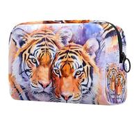 Trousse per cosmetici da donna, con due tigri, per articoli da toeletta da viaggio, grande, pratica borsa organizer con cerniera, Multi, 18.5x7.5x13cm/7.3x3x5.1in, Beauty case