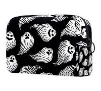 Trousse per cosmetici da donna, con fantasmi di Halloween su sfondo nero, borsa da viaggio per articoli da toeletta grande, pratica borsa organizer con cerniera, Multi, 18.5x7.5x13cm/7.3x3x5.1in,