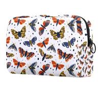 Trousse per cosmetici da donna, con farfalle e falene, acquerelli, per articoli da toeletta da viaggio, grande, pratica borsa organizer con cerniera, Multi, 18.5x7.5x13cm/7.3x3x5.1in, Beauty case