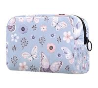 Trousse per cosmetici da donna, con farfalle e fiori volanti, per articoli da toeletta da viaggio, grande, pratica borsa organizer con cerniera, Multi, 18.5x7.5x13cm/7.3x3x5.1in, Beauty case
