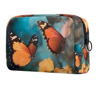 Trousse per cosmetici da donna, con farfalle volanti su fiore, per articoli da toeletta da viaggio, grande, pratica borsa organizer con cerniera, Multi, 18.5x7.5x13cm/7.3x3x5.1in, Beauty case