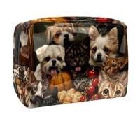 Trousse per cosmetici da donna, con gatti e cani che mangiano frutta insieme, borsa da viaggio grande in PVC per trucchi con cerniera, Multi, 18.5x7.5x13cm/7.3x3x5.1in, Beauty case