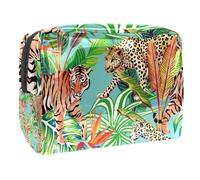 Trousse per cosmetici da donna, con leopardo e tigre sulla giungla, borsa da viaggio grande in PVC per trucchi con cerniera, Multi, 18.5x7.5x13cm/7.3x3x5.1in, Beauty case