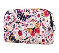 Trousse per cosmetici da donna, con motivo di insetti colorati, per articoli da toeletta da viaggio, grande, pratica borsa organizer con cerniera, Multi, 18.5x7.5x13cm/7.3x3x5.1in, Beauty case