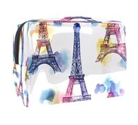 Trousse per cosmetici da donna, con motivo Torri Eiffel, in PVC, con cerniera, grande borsa per cosmetici da viaggio, Multi, 18.5x7.5x13cm/7.3x3x5.1in, Beauty case