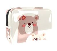 Trousse per cosmetici da donna, con orso e scritta "Mother and Her Baby", grande, in PVC, con cerniera, Multi, 18.5x7.5x13cm/7.3x3x5.1in, Beauty case