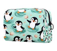 Trousse per cosmetici da donna, con pinguini, conchiglie, trousse da viaggio, grande, pratica borsa organizer con cerniera, Multi, 18.5x7.5x13cm/7.3x3x5.1in, Beauty case