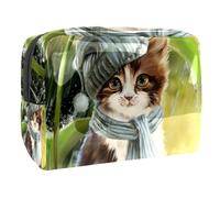 Trousse per cosmetici da donna, con rifugio per gatti dalla pioggia sotto le foglie, borsa da viaggio grande in PVC per trucchi, pratica custodia organizer con cerniera, Multi,