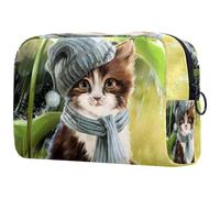 Trousse per cosmetici da donna, con rifugio per gatti dalla pioggia sotto le foglie, borsa da viaggio per articoli da toeletta grande, pratica borsa organizer con cerniera, Multi,